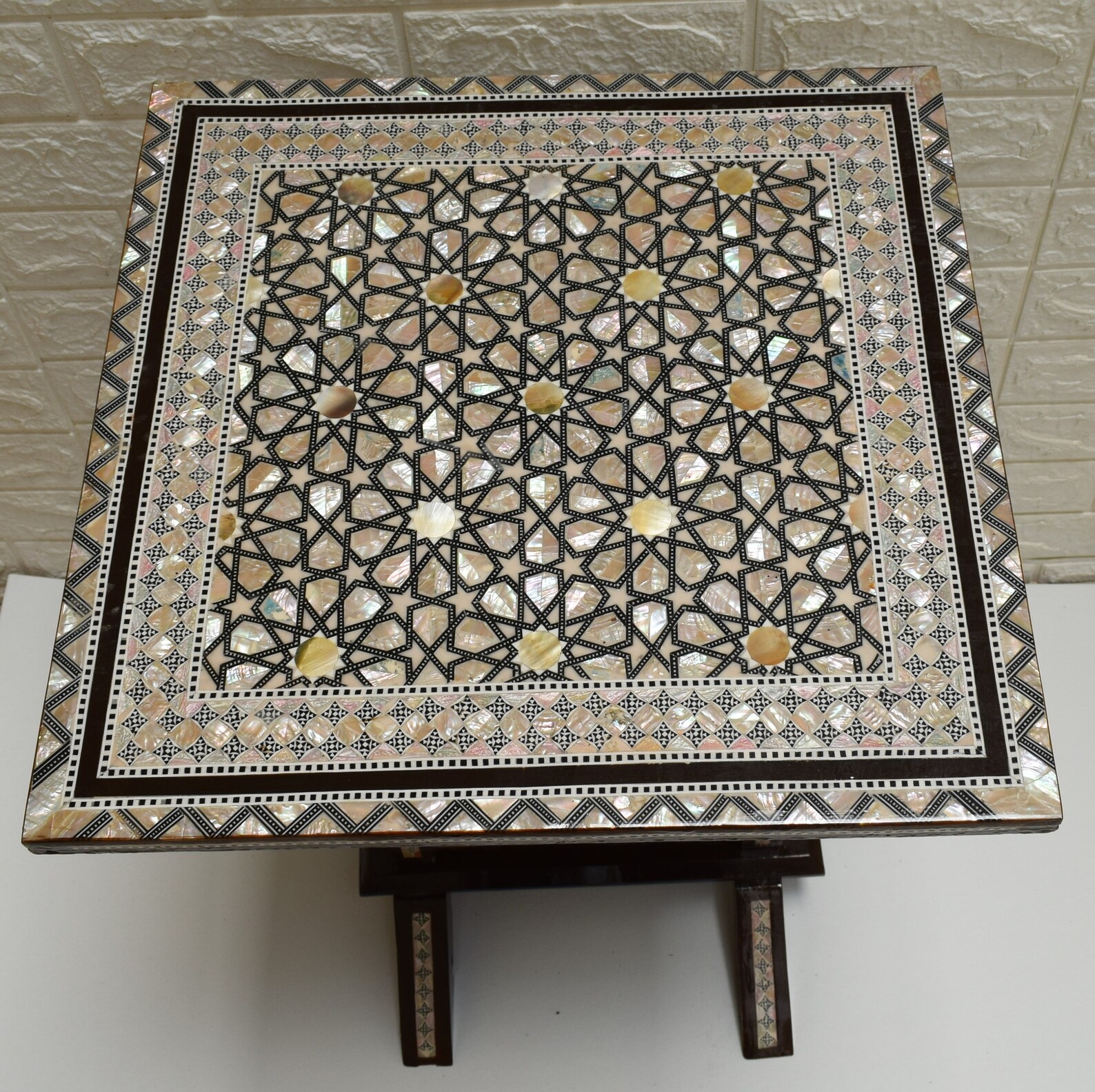 16 Square Egyptian Mother of Pearl Inlaid Table Folding Etsy