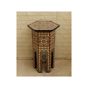 Moroccan 29&quot; Height Mosaic Wood Side Table,Mother of Pearl Inlay Wooden entryway Table,Coffee & End Bedside Table,Moroccan Furniture