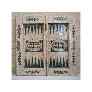 Handmade Mother of Pearl Inlay Backgammon Chess Board - Egyptian Mosaic Art (25.5&quot;)
