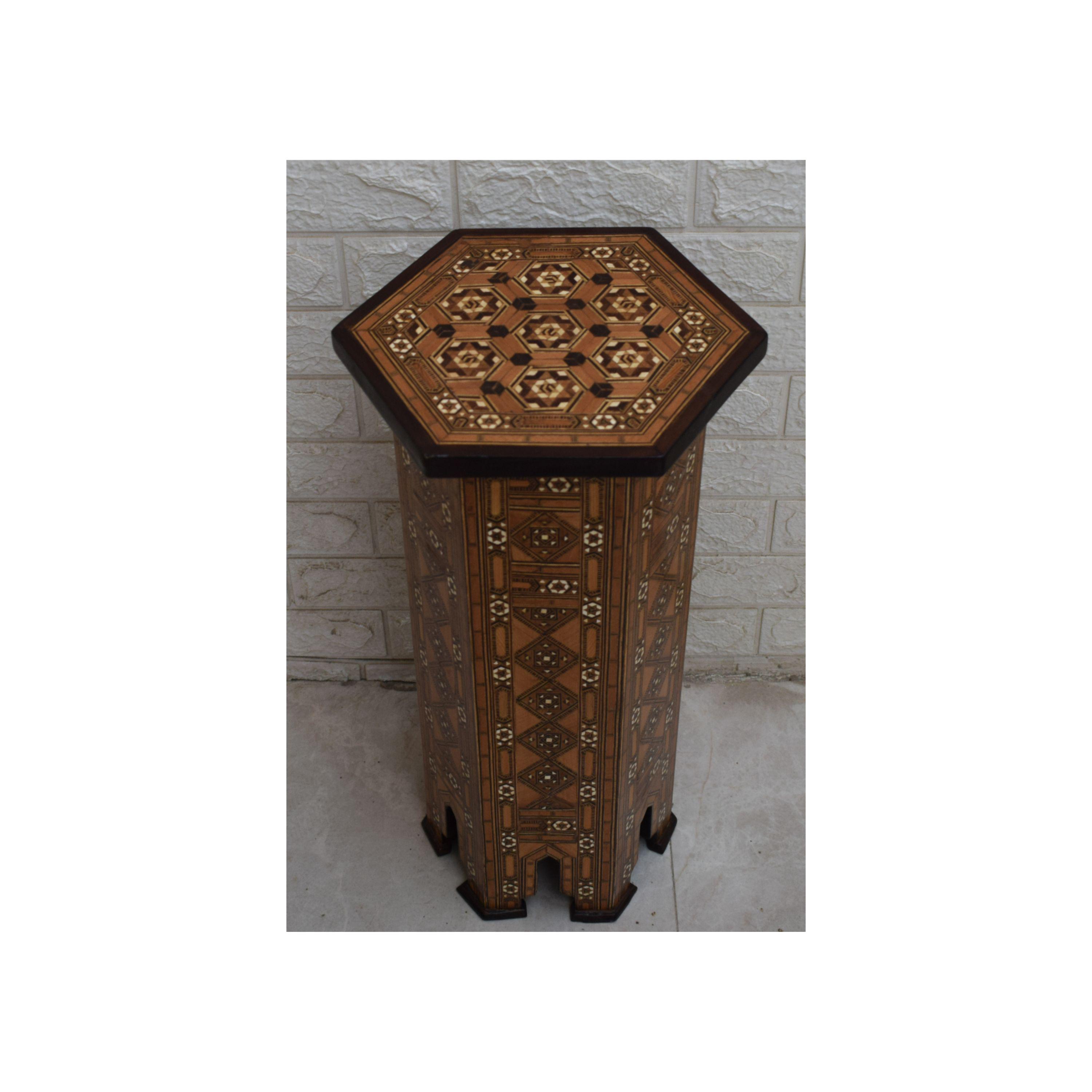 Vintage Handmade Syrian Mosaic Side Table, Moroccan