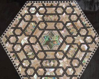 手作りエジプトチェステーブル：マザーオブパール象嵌モザイク木製