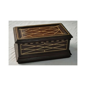 Rare Vintage Wood Jewelry Box, Moroccan Egyptian Middle Eastern Chest, Wooden Jewellery Box, Bone Inlaid Wood Box, Jewelry Storage, Banker