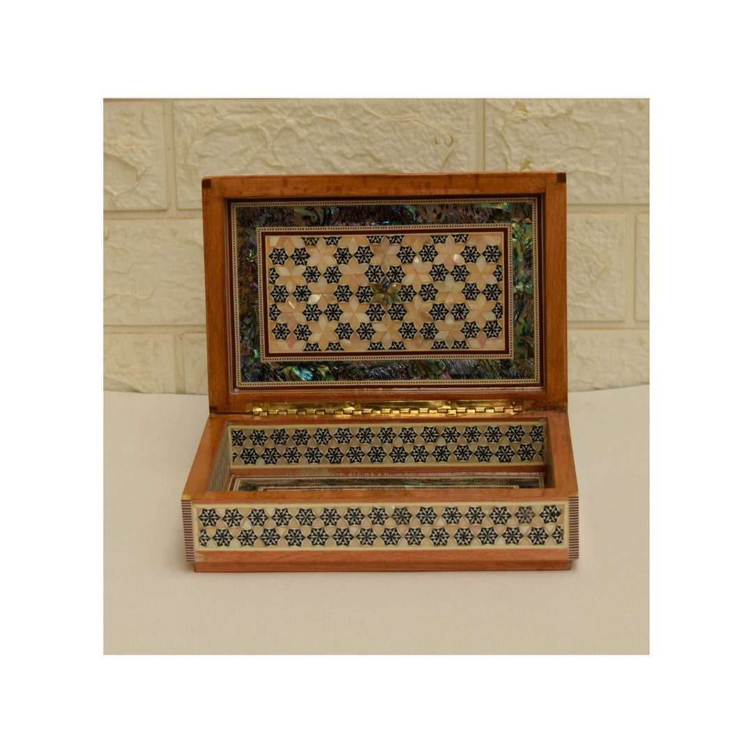 Luxury Handmade Wood Jewelry Box, Egyptian Blue Mother of Pearl Inlaid ...