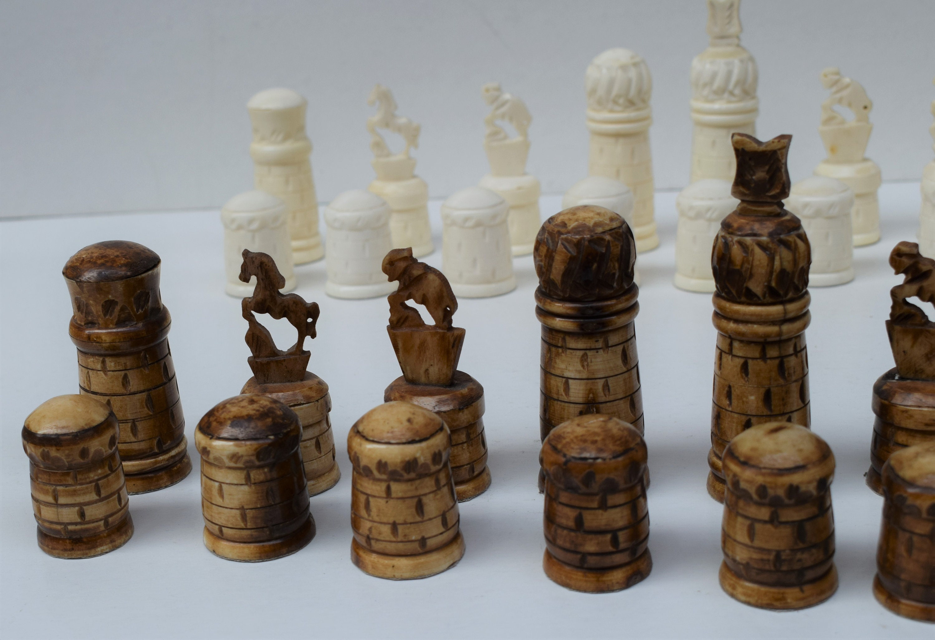 Egyptian Handcarved Chess Set Bone Chess Pieces Board Game 4" Inch King