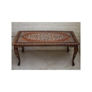 Handmade Bone Inlaid Syrian Coffee Table: Moroccan Decor