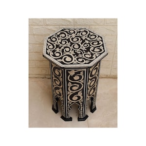 Handmade Egyptian Morocco Mother of Pearl Inlaid Wood Side Table, Coffee & End Table, Moroccan Furniture, Persian Design, Morocco Home Decor