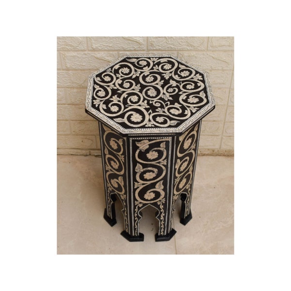 Handmade Egyptian Morocco Mother of Pearl Inlaid Wood Side Table, Coffee & End Table, Moroccan Furniture, Persian Design, Morocco Home Decor