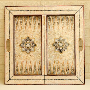 Handcrafted Mother of Pearl Inlaid Backgammon Chess Board (25 inch)
