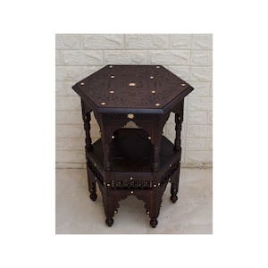 24&quot; Side Table, Handcarved Moroccan mashrabiya Brown Wood BedSide Table, Coffee & End Wooden Table, Living Room Furniture, Entryway Table