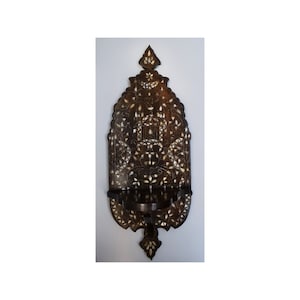 Vintage Syrian Mother of Pearl Inlay Wood Shelf: Middle Eastern Wall Decor