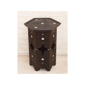 Handcrafted Syrian Table, Mother of Pearl Inlay Table, Wood Side Table, Moroccan Furniture, Wooden Table, Coffee Table, Carved Table