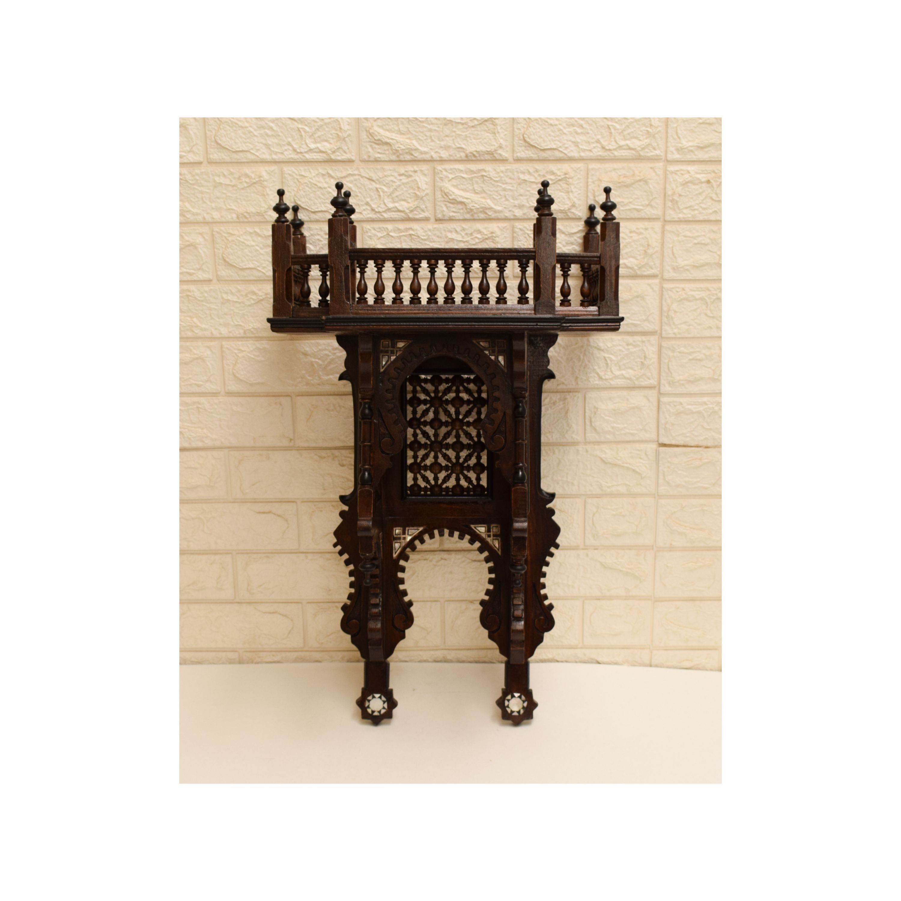 Handmade Egyptian Mashrabiya Wood Wall Shelf: Arabesque Moroccan Decor