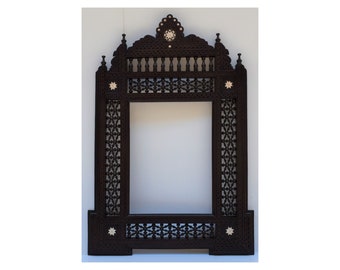 Handcarved Mashrabiya Wood Wall Mirror Frame: Egyptian Moroccan Decor