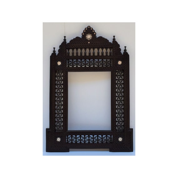 Handcarved Syrian Egyptian Inlaid Wood Wall Mirror Frame, Moroccan