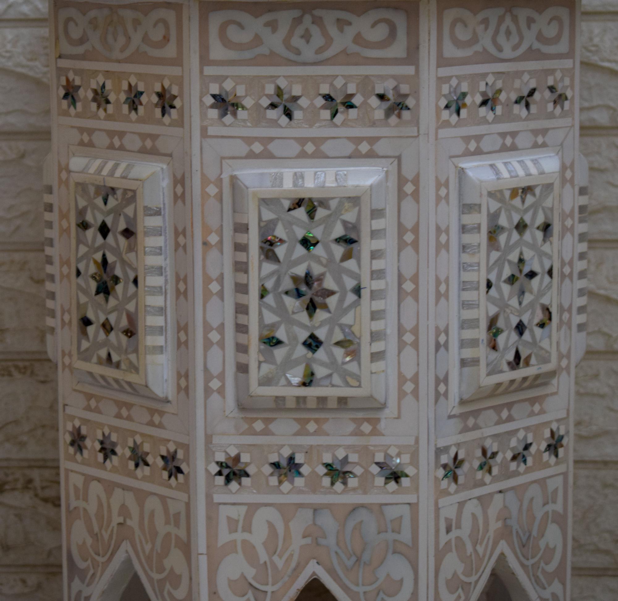 Handmade Egyptian Wood Side Table: Mother of Pearl Inlay, Moroccan