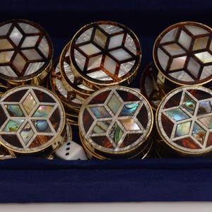 Handmade Mother of Pearl Game Pieces Set, Luxury Backgammon Checkers, Mosaic Inlay Tokens