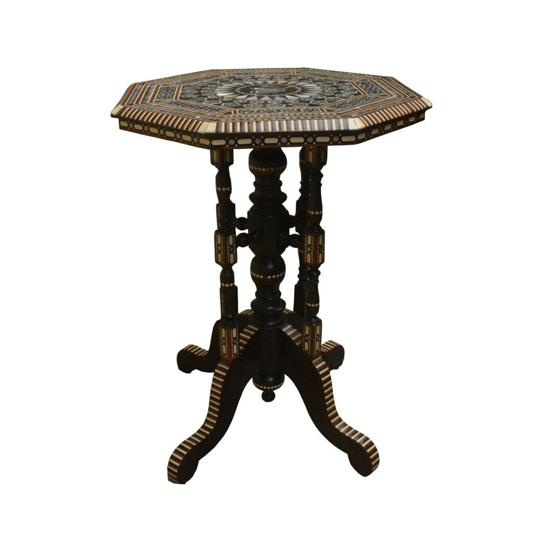 Turkish Handcrafted Pedestal Side Table, Mother of Pearl Inlay Morocco