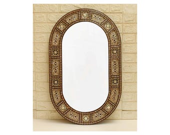 Moroccan Mother of Pearl Mirror Frame Handmade Mosaic Inlay Arabic Wall Decor