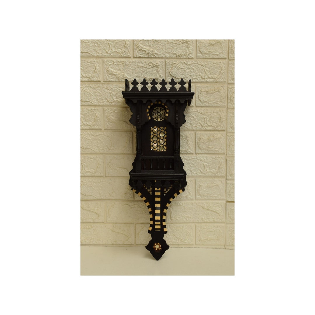 Vintage Handmade Egyptian Arabesque Hanging Wood Wall Shelf, Egyptian