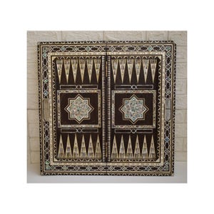 Handcrafted Wood Backgammon Chess Board: Mother of Pearl Inlay (25 inch)