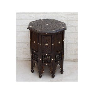 24&quot; Side Table, Handmade Moroccan mashrabiya Brown Wood BedSide Table, Coffee & End Wooden Table, Moroccan Living Room Furniture, Home Décor