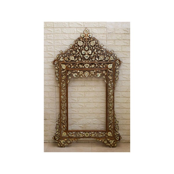 Handmade Syrian Mother of Pearl Inlay Mirror Frame - 63" Height