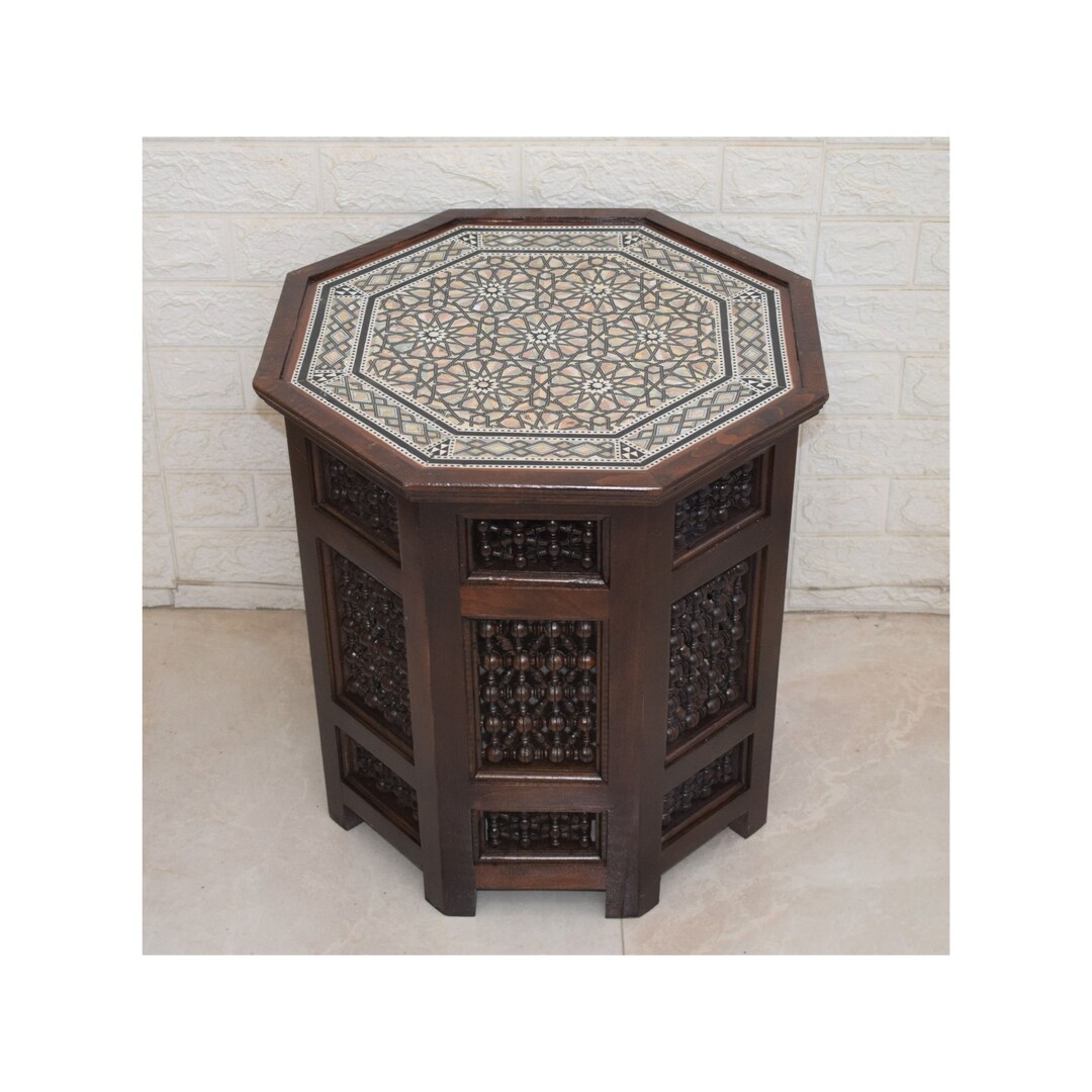 Handcrafted Egyptian Side Table , 20 Height Coffee Table With Mother of