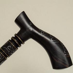 Handmade Ebony Wood Walking Stick: Egyptian Islamic Cane with 99 Names of Allah