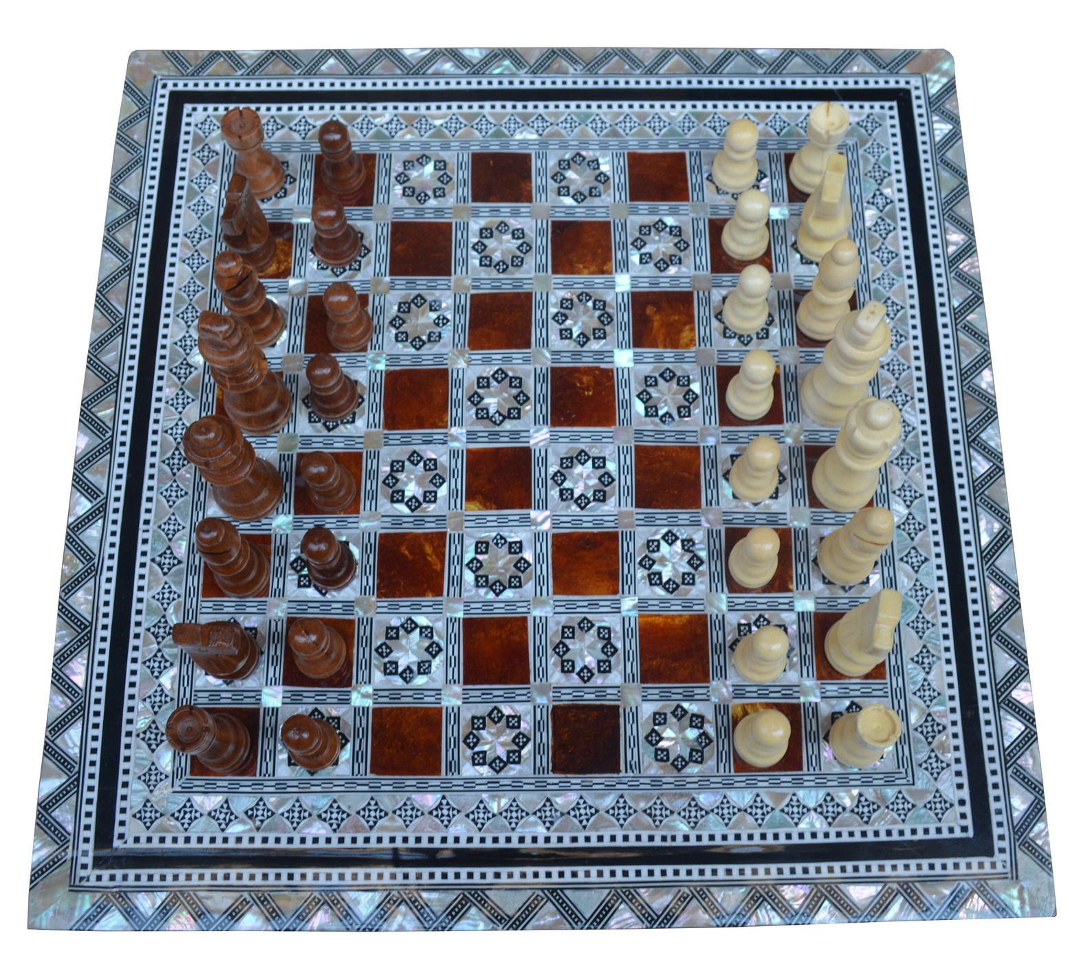 Chess Game Table Board Game Square Egyptian Mother of Pearl Etsy
