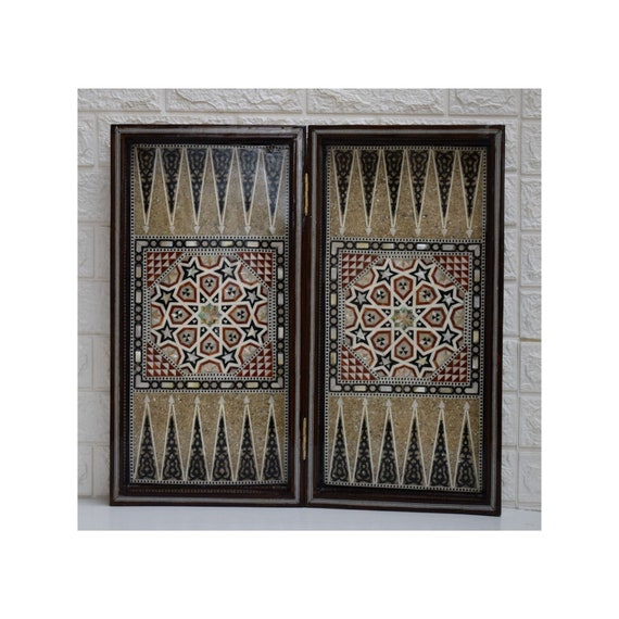 20" Egyptian Wood Backgammon Board Inlaid Mother Of Pearl Board 