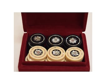 Handmade Egyptian Backgammon Chips: Mother of Pearl Inlaid Disks