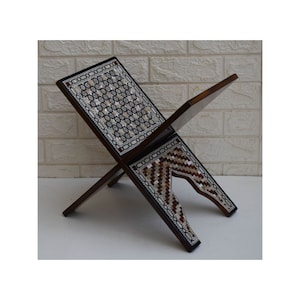 Handmade Mother of Pearl Inlay Quran Holder: Beech Wood Islamic Art