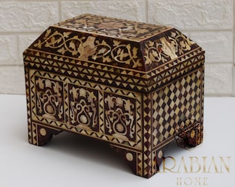 Unqiue Egyptian Handmade Wood Jewelry Box, Mother of Pearl