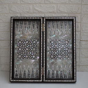 Handmade Egyptian Backgammon Chess Board: Mother of Pearl Inlaid Wood (20&quot;)