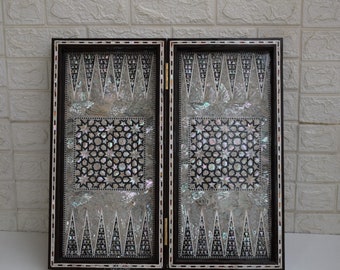 Handmade Egyptian Backgammon Chess Board: Mother of Pearl Inlaid Wood (20&quot;)