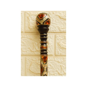 Bastón artesanal de madera de ébano con incrustaciones de ámbar y nácar, bastón de caballero.