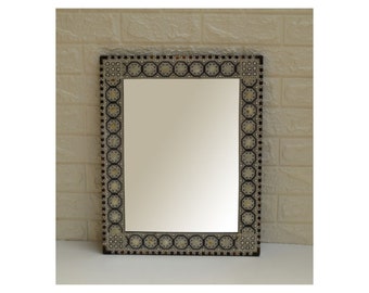 Handmade Mother of Pearl Inlaid Wood Mirror Frame: Egyptian Wall Decor (20x16)