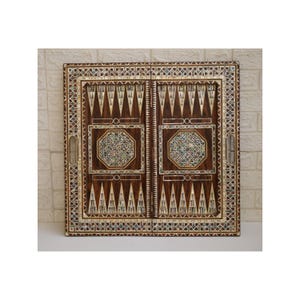 Handcrafted Mother of Pearl Inlay Backgammon Chess Board (25&quot;)