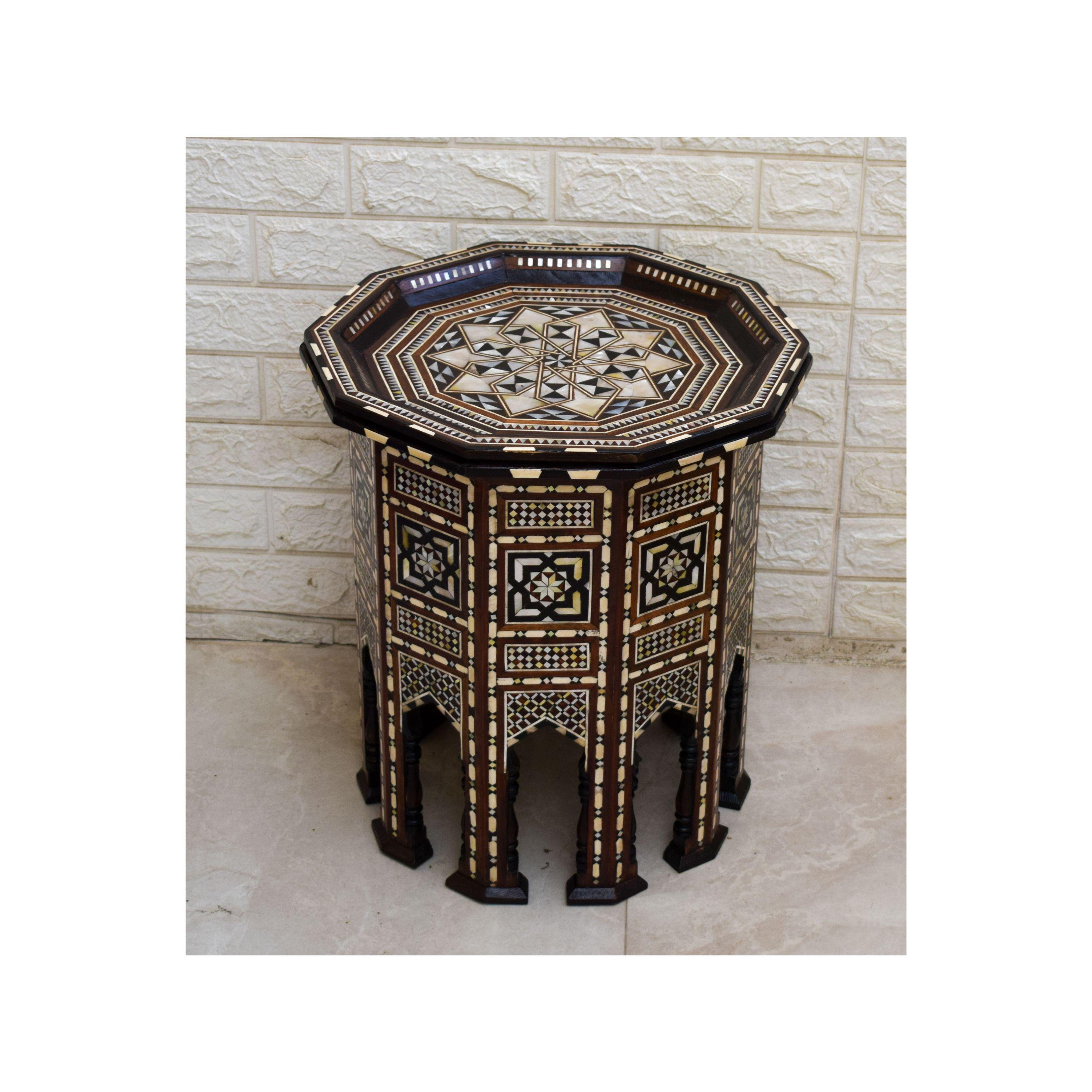 Moroccan Mother of Pearl Inlay Table – Syrian Handmade Octagon