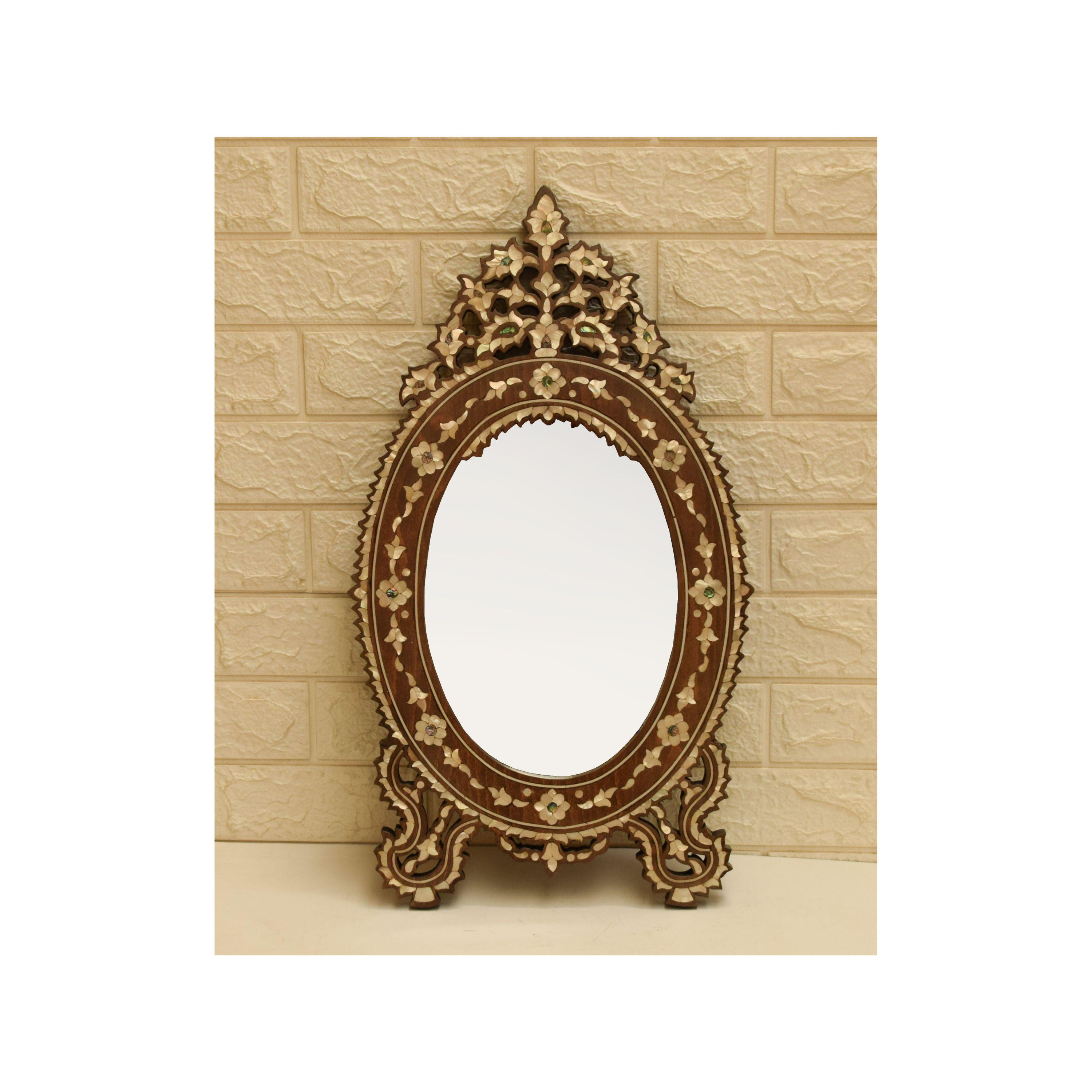Mother of Pearl Inlay Wood Mirror Frame: Handcrafted Syrian Wall Decor