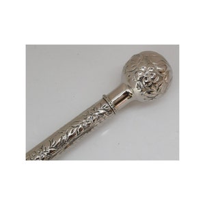 Handmade 39&quot; Walking Stick with Silver Plated Brass Round Handle, Egyptian Walking Cane, Ebony Wood Walking Stick, Wooden Cane