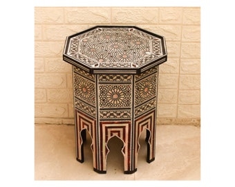 Table marocaine faite main, table d'appoint en bois incrusté de nacre égyptienne, table basse de bout, meubles marocains, décoration d'intérieur marocaine