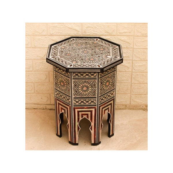 Handmade Morocco Table, Egyptian Mother of Pearl Inlaid Wood Side Table, Coffee End Table, Moroccan Furniture, Moroccan Home Decor