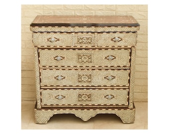 Vintage Syrian Chest: Handmade Mother of Pearl Inlaid Dresser