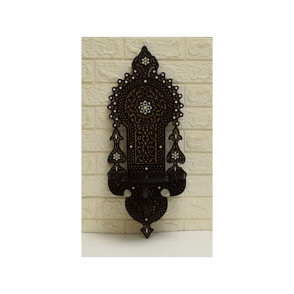 Syrian Hand carved Mother of pearl Inlay Wall Hanging Wood Shelf, Morocco Wall Décor, Moroccan furniture, Wooden Wall Shelf