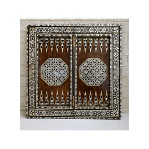 Handmade Moroccan Backgammon & Chess Board: Mother of Pearl Inlay, 25.5&quot;