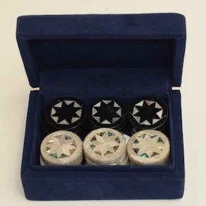 Jetons de backgammon égyptiens faits main : incrustation de nacre, coffret cadeau