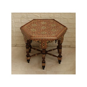 Handcrafted Moroccan Side Table: Mother of Pearl Inlay