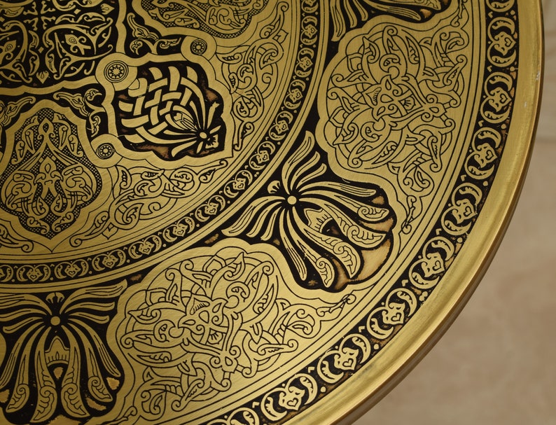 Moroccan Round Brass Tray Table Side Table Brass Coffee Tea Etsy