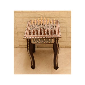 Schaaktafel, bordspel 16-inch vierkant Egyptisch parelmoer ingelegd schaakbord, Marokkaanse salontafel, woondecoratie